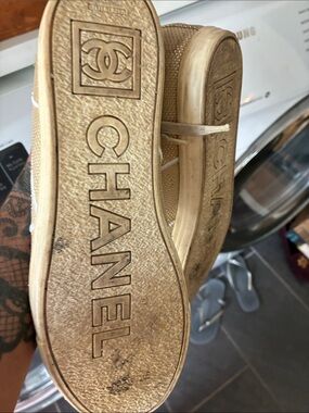 CHANEL Gold Glitter Low-Top Sneakers with White Laces